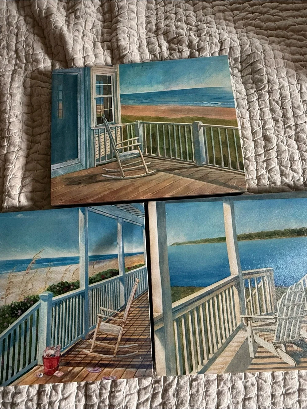 Coastal Porch Wall Art Set - Blue and Cream Seascape Prints
